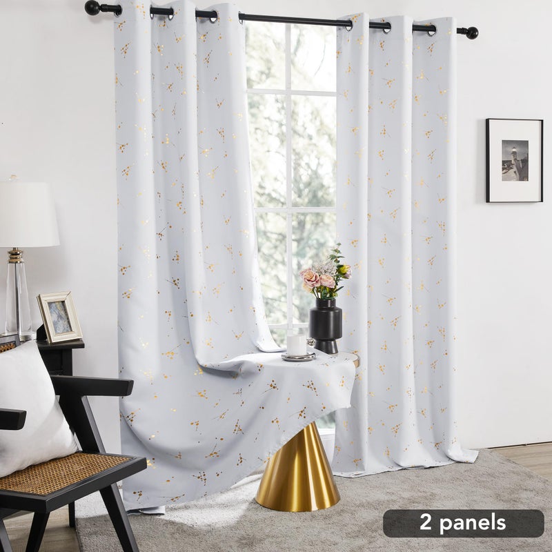 Deconovo Blackout Curtains 2 Panels, 42x45 Inch, Thermal Insulated Room-Darkening Grommet Drapes for Bedroom & Living Room, Gold Constellation Pattern, Polyester, Machine-Washable, Greyish White - Image 3